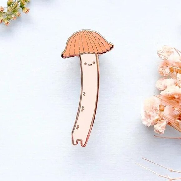 Chibi Orange Bonnet Mushroom Enamel Pin - Gold Plated Kawaii Jewelry & Brooch - Picture 1 of 9